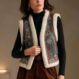 Women's Bohemian Style Retro Raw Edge Floral Embroidered Vest Jacket